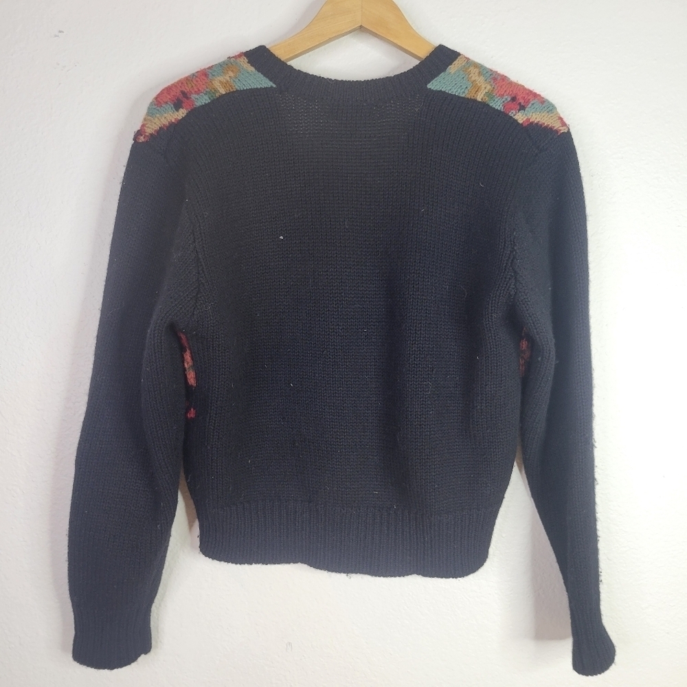 Vintage floral black button up cardigan sweater - Picture 2 of 8